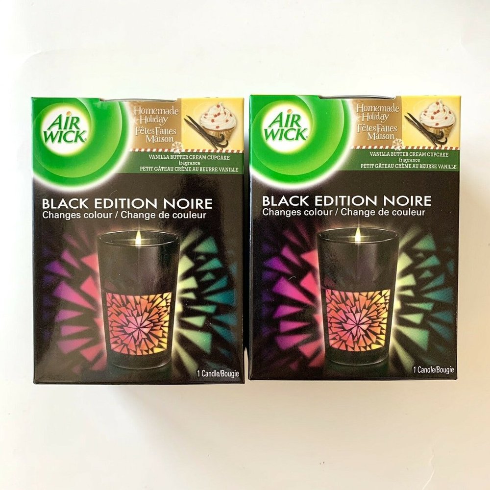 2x AIR WICK Black Edition Color Changing Candle Vanilla Butter Cream Cupcake NEW